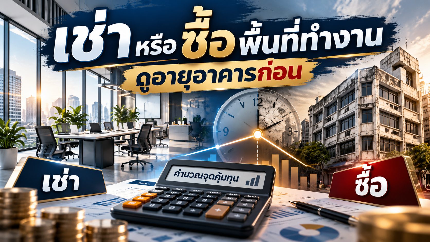 เช่าหรือซื้อพื้นที่ทำงาน: คำนวณจุดคุ้มทุนจากอายุอาคาร ไม่ใช่ราคาเมตร