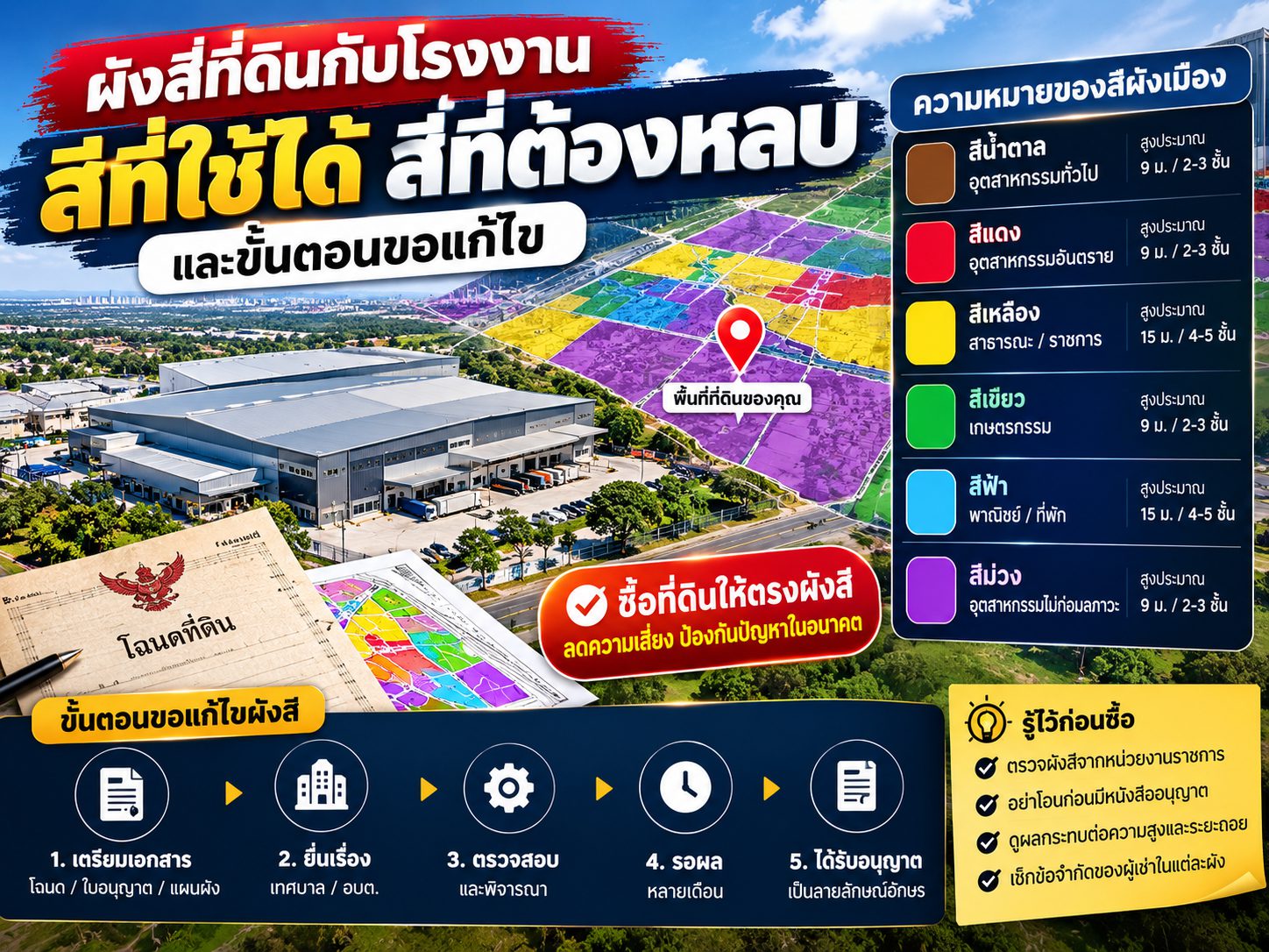 ผังสีที่ดินกับโรงงาน: สีที่ใช้ได้ สีที่ต้องหลบ และขั้นตอนขอแก้ไข
